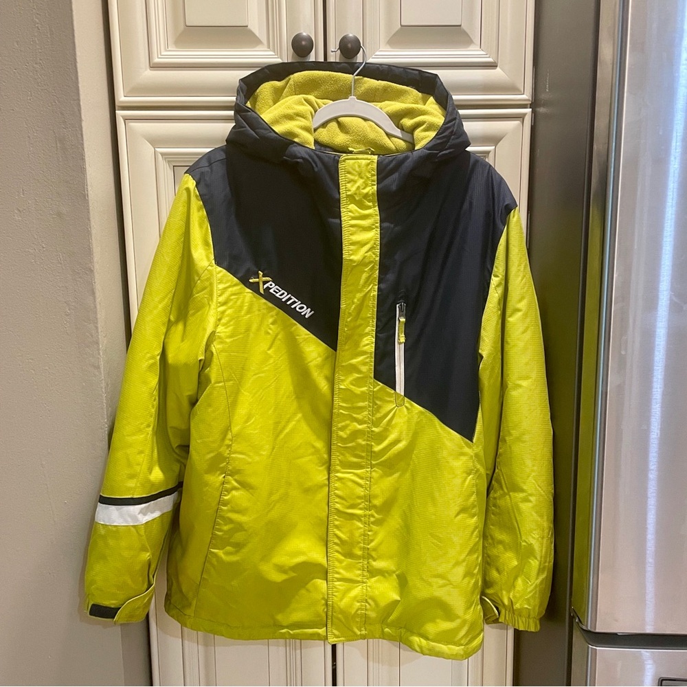 Xpedition Yellow & Navy Insulated Puffy Hooded Jacket Winter Coat Ski Ja…